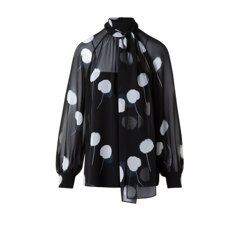 Bow Tie Blouse in Silk with Dandelion Print