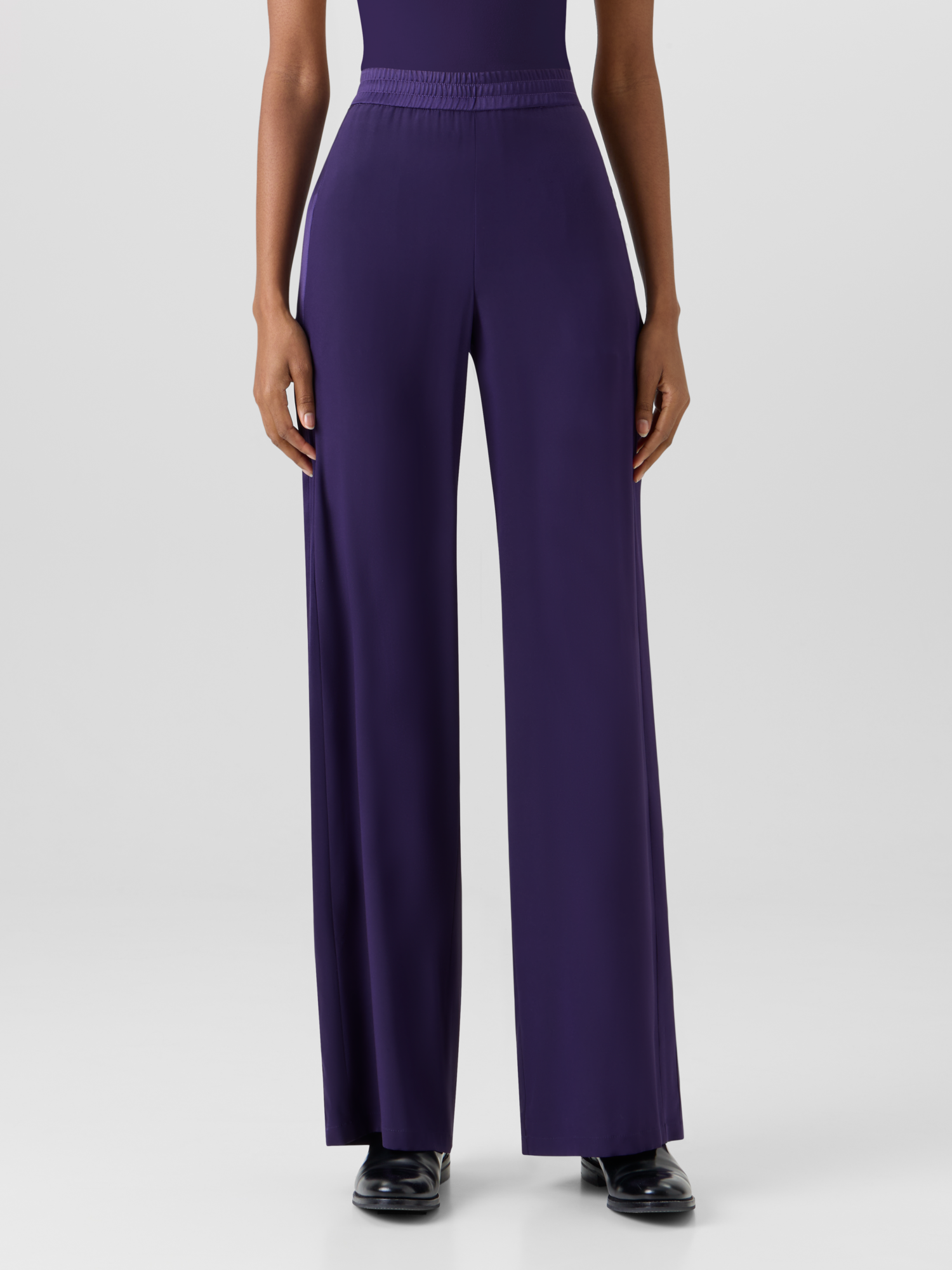 Designer Filibert Straight-Leg Pants in Stretch Silk - purple 