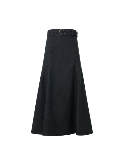 Designer Denim A-line Midi Skirt - black
