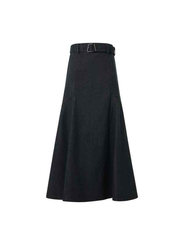 Designer Denim A-line Midi Skirt - black