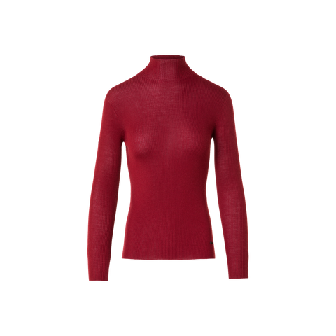 Fine Rib Cashmere Silk Mock Neck Sweater