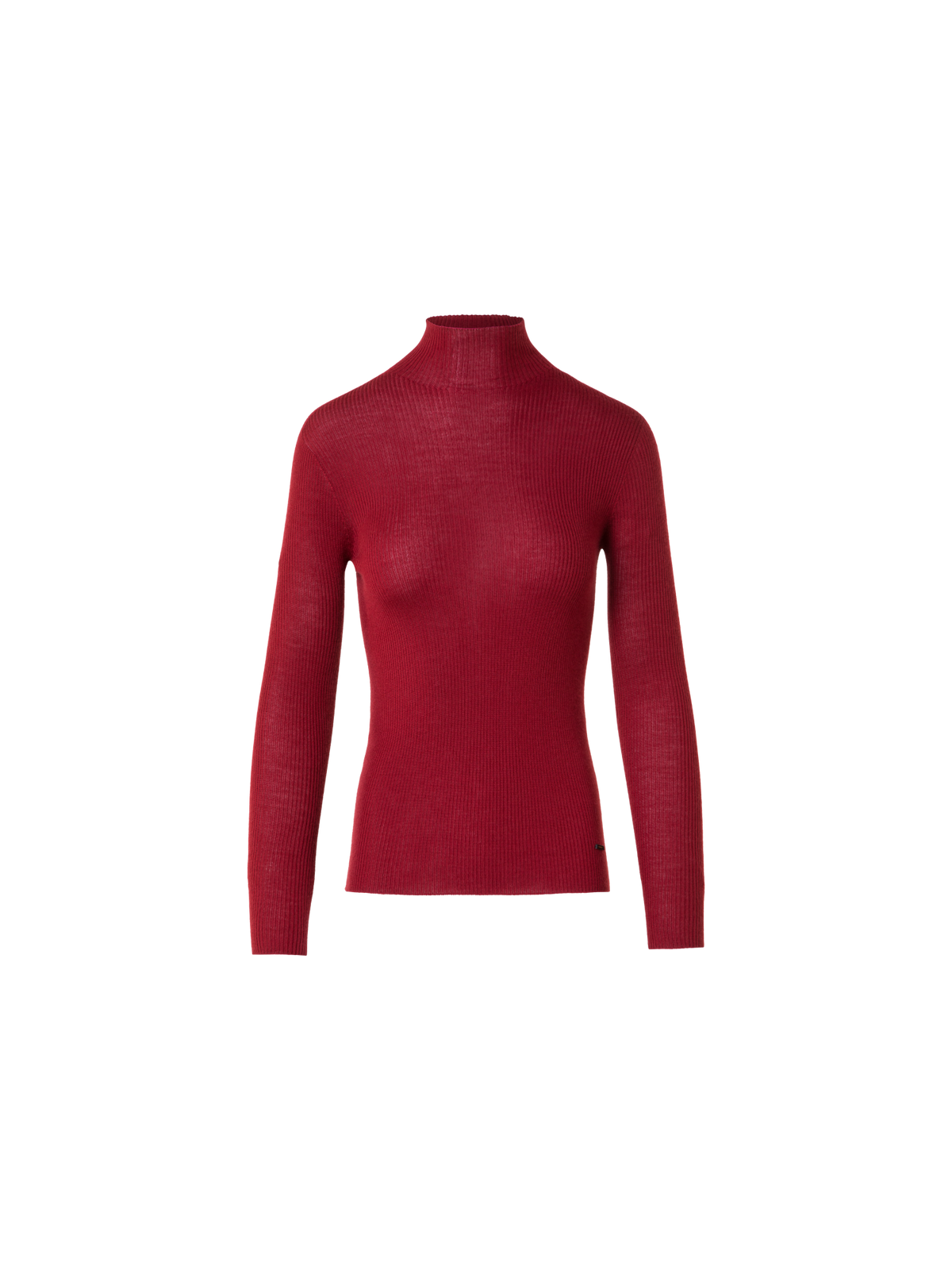 Designer Fine Rib Cashmere Silk Mock Neck Sweater - red