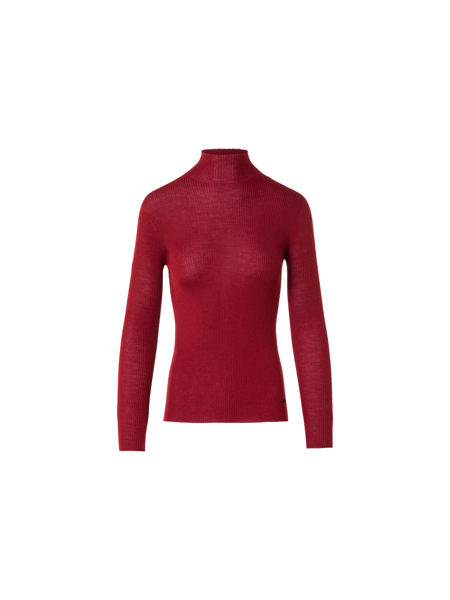 Designer Fine Rib Cashmere Silk Mock Neck Sweater - red