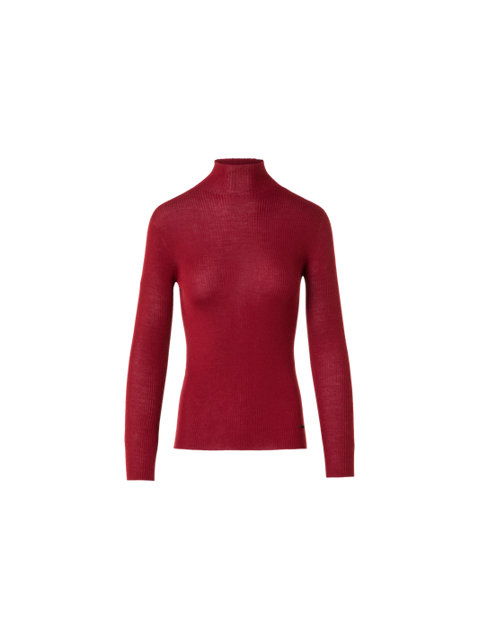 Designer Fine Rib Cashmere Silk Mock Neck Sweater - red