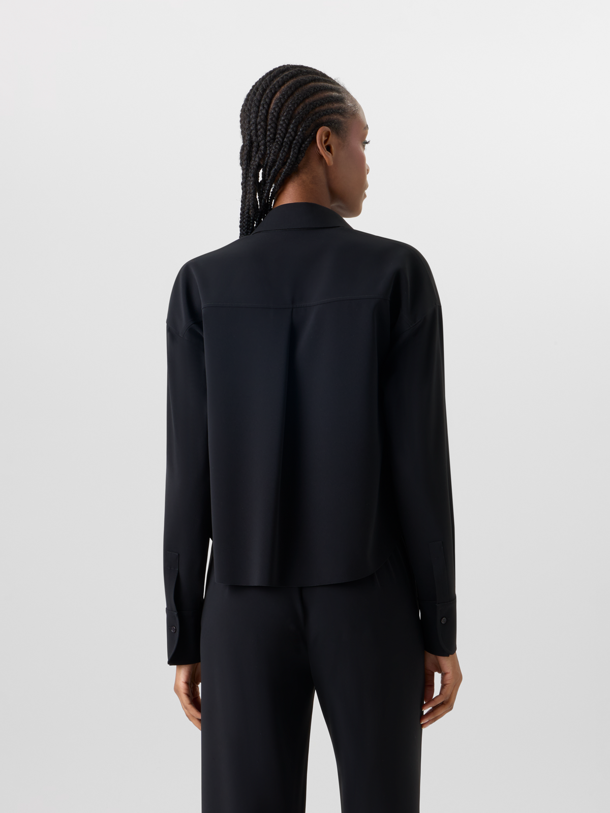 Designer Long-Sleeve Papercut Flower Blouse - black #editorial