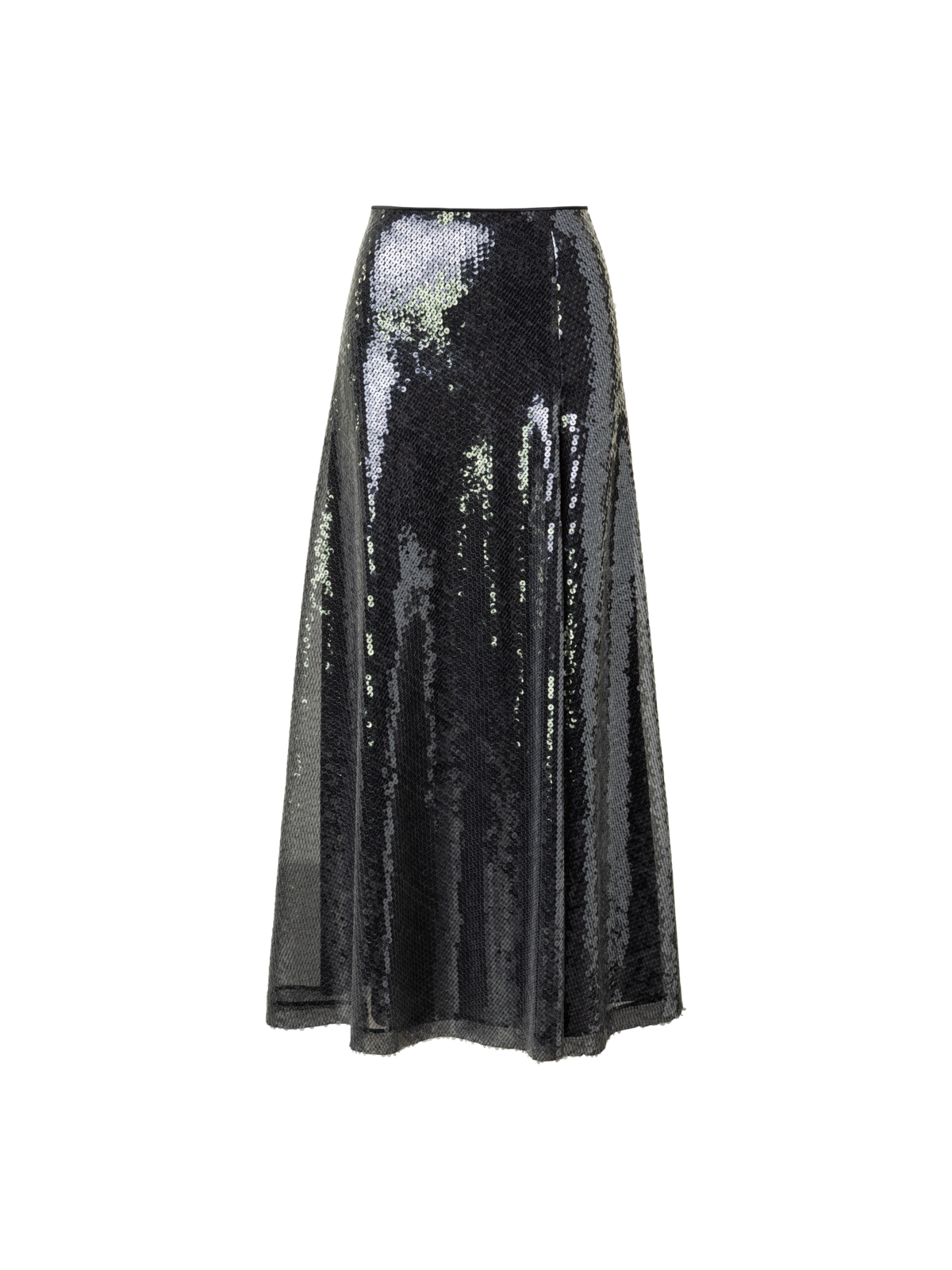 Designer Liquid Sequins Midi Skirt - black