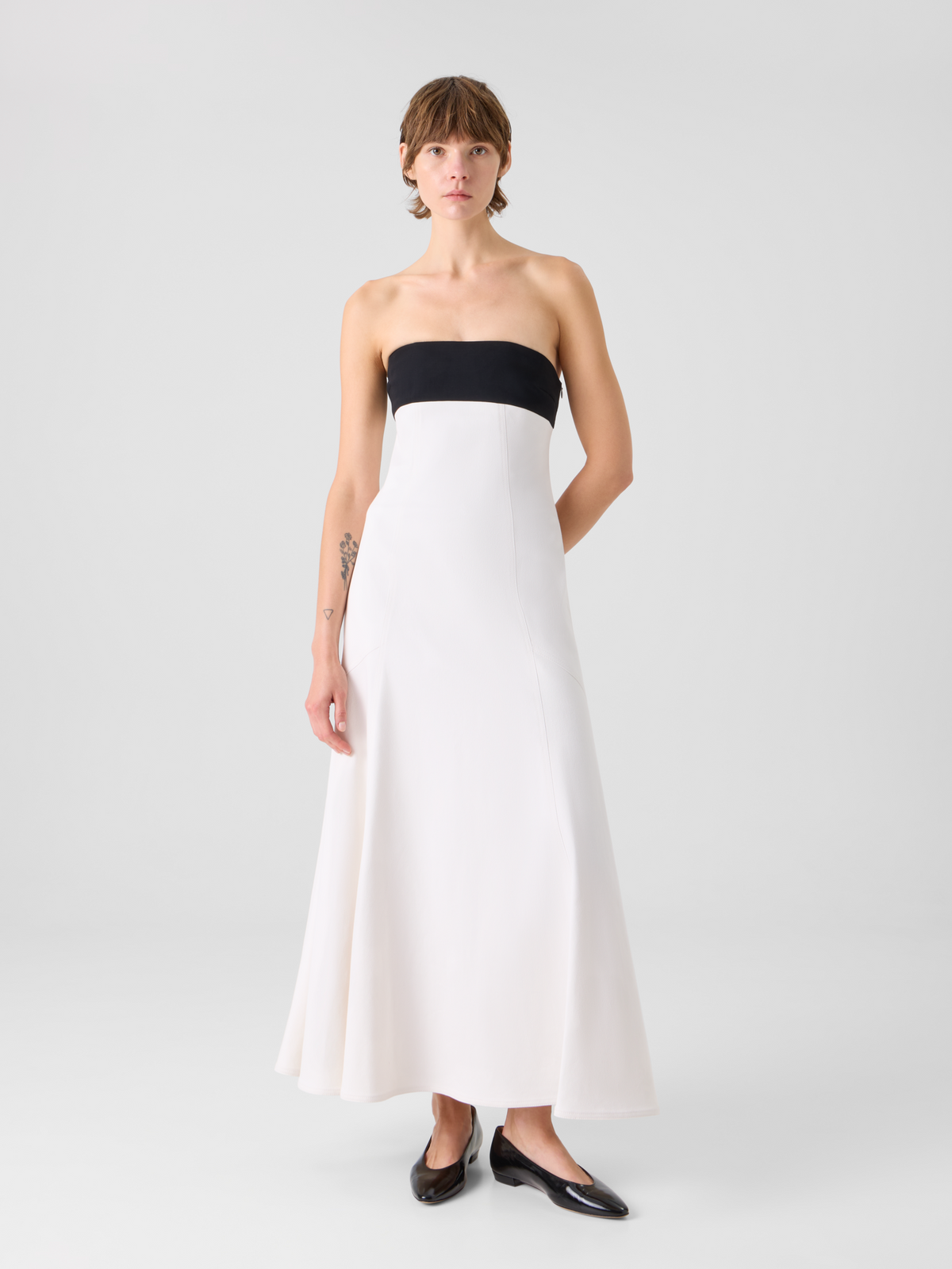 Designer Strapless Denim Midi Dress - ecru #editorial