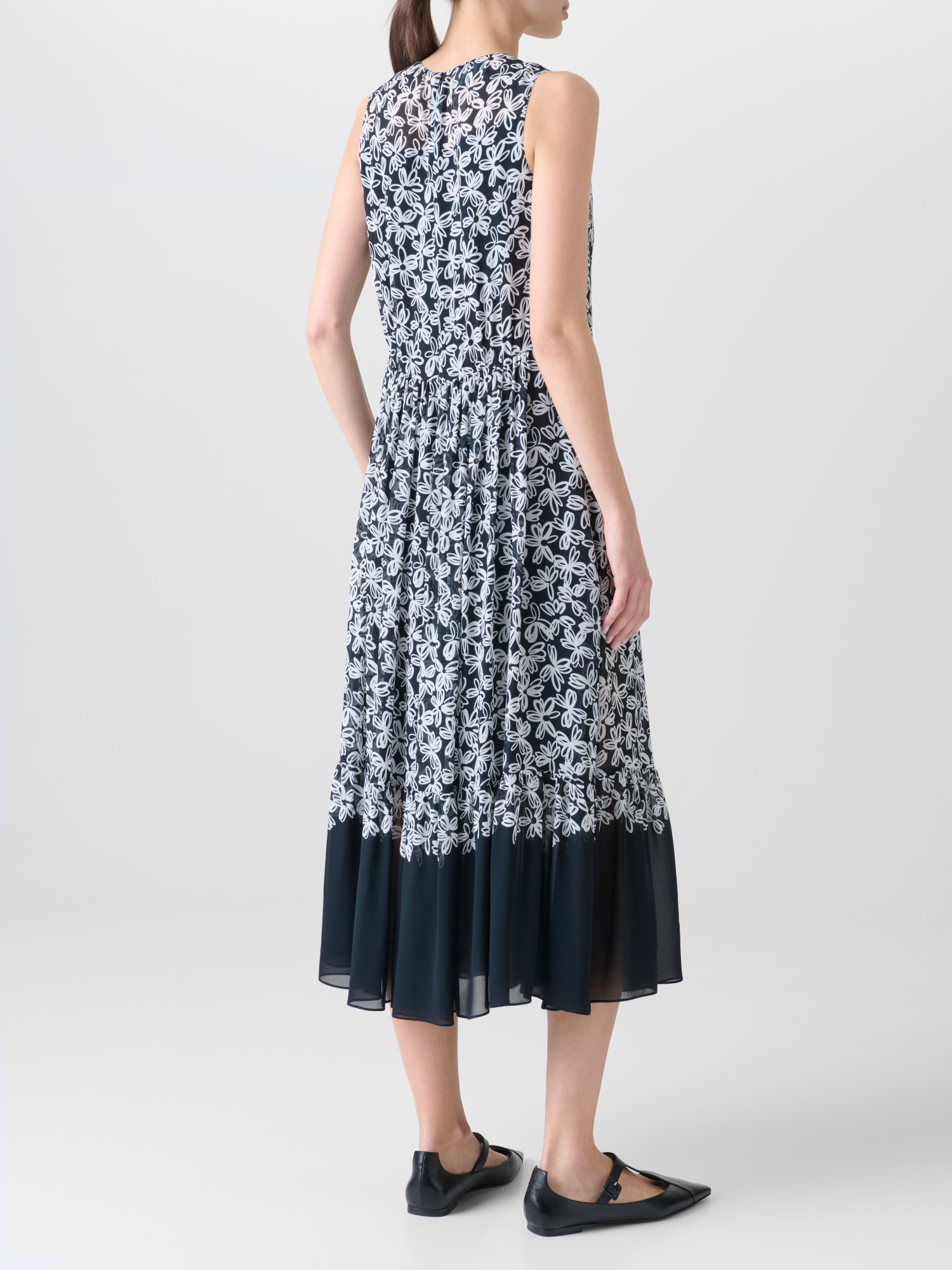Designer Sleeveless Midi Dress with Flower Print - black - neutral - multicolor 