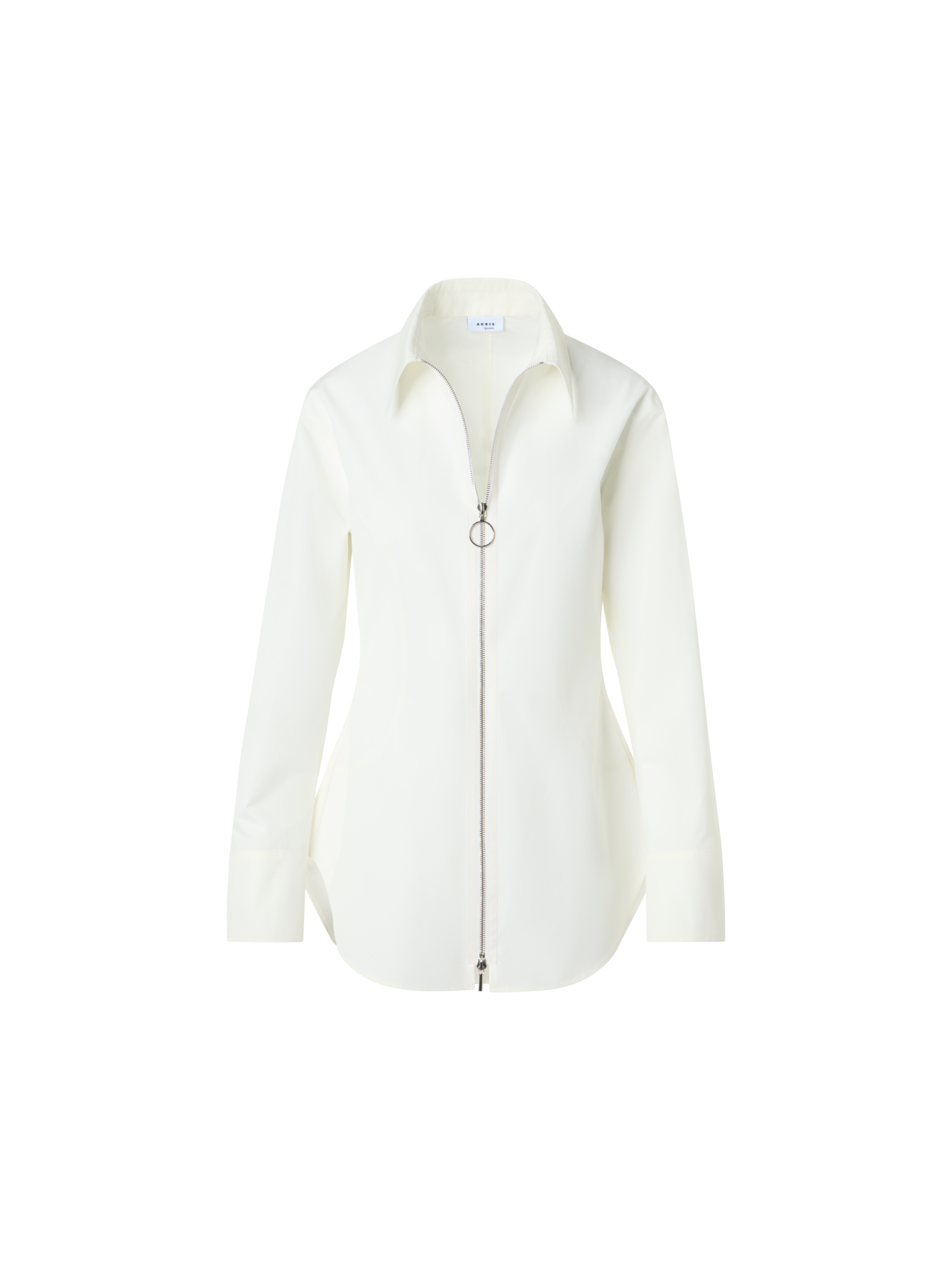 Designer Cinched Cotton Poplin Zip Blouse - ecru