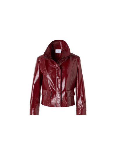 Designer Long-Sleeve Signature Pin-Dot Lamb-Nappa Leather Motorbike Jacket - red