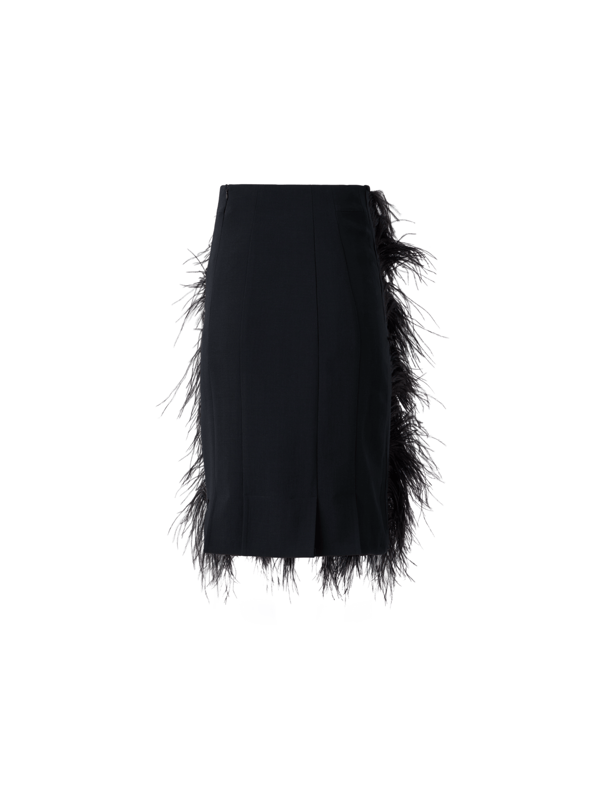 Designer Wool Double-Face Feathered Pencil Skirt - black - neutral