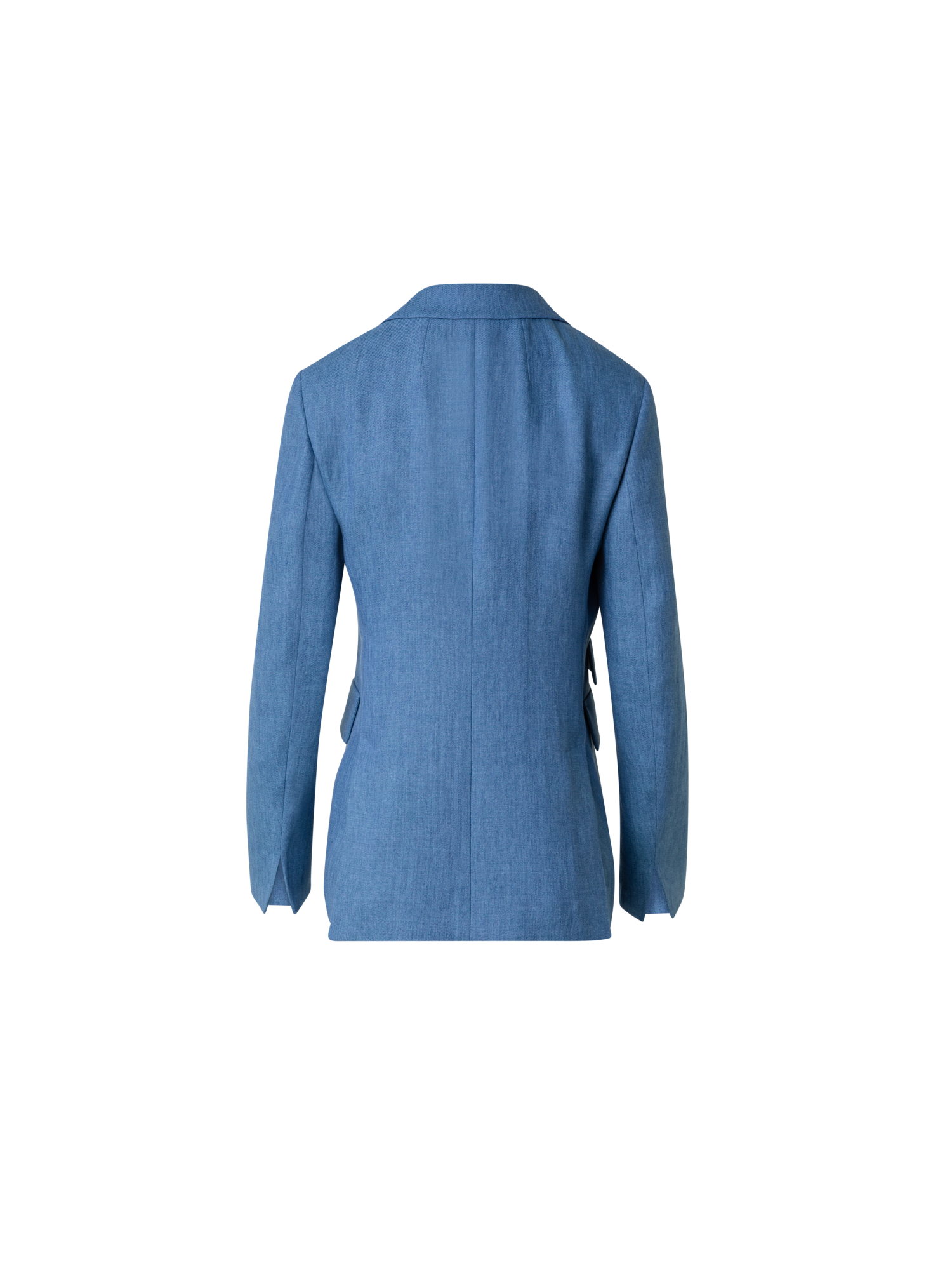 Designer Long Linen Gabardine Jacket with Peak Lapel - blue