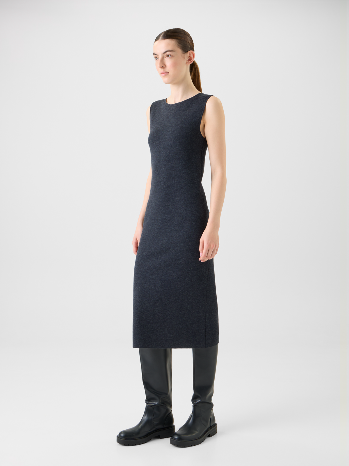 Designer Milano Wool Knit Sheath Midi Dress - neutral - grey #editorial