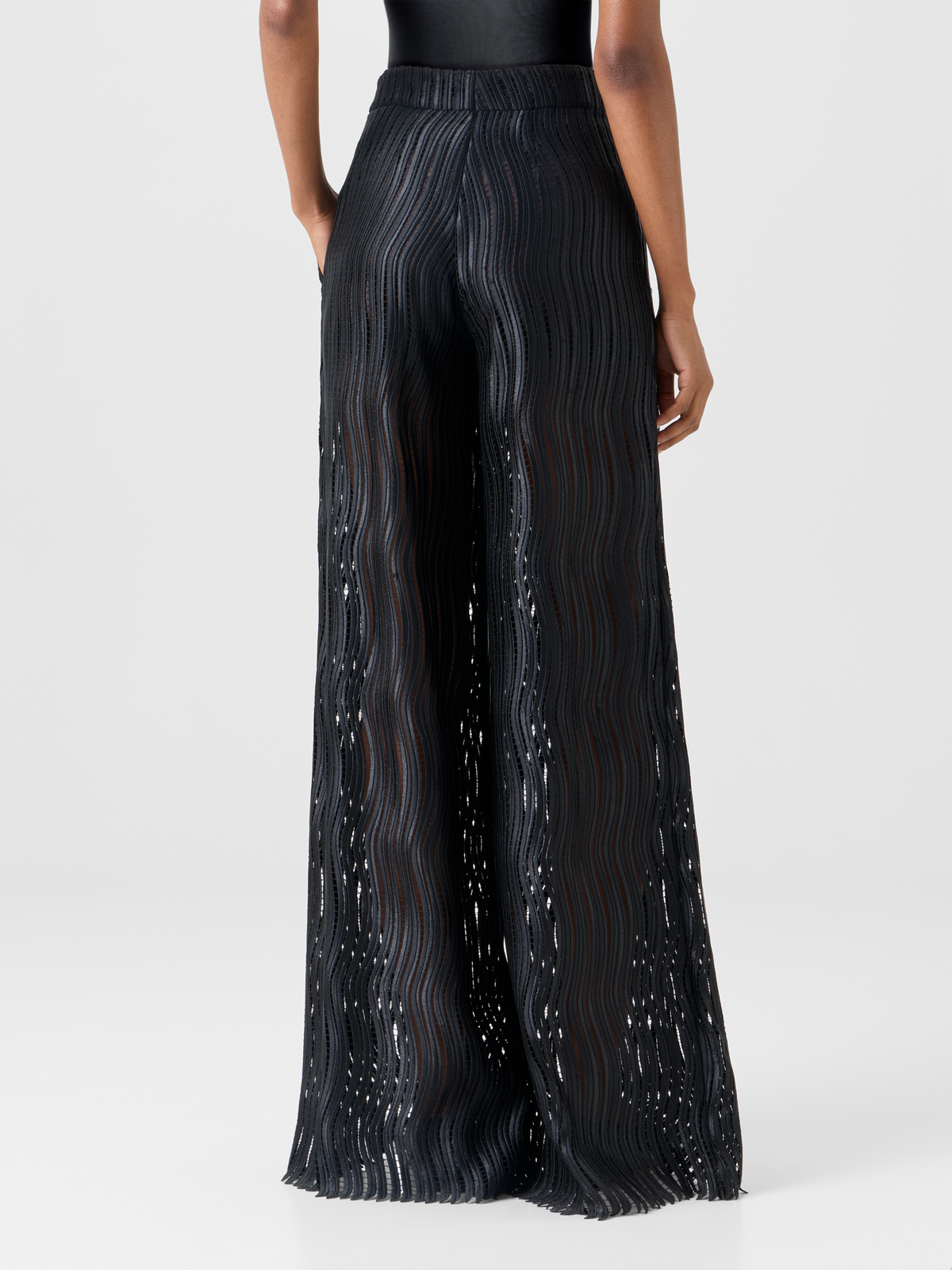 Designer Cassie Wide Pants in Wave Guipure - black #editorial