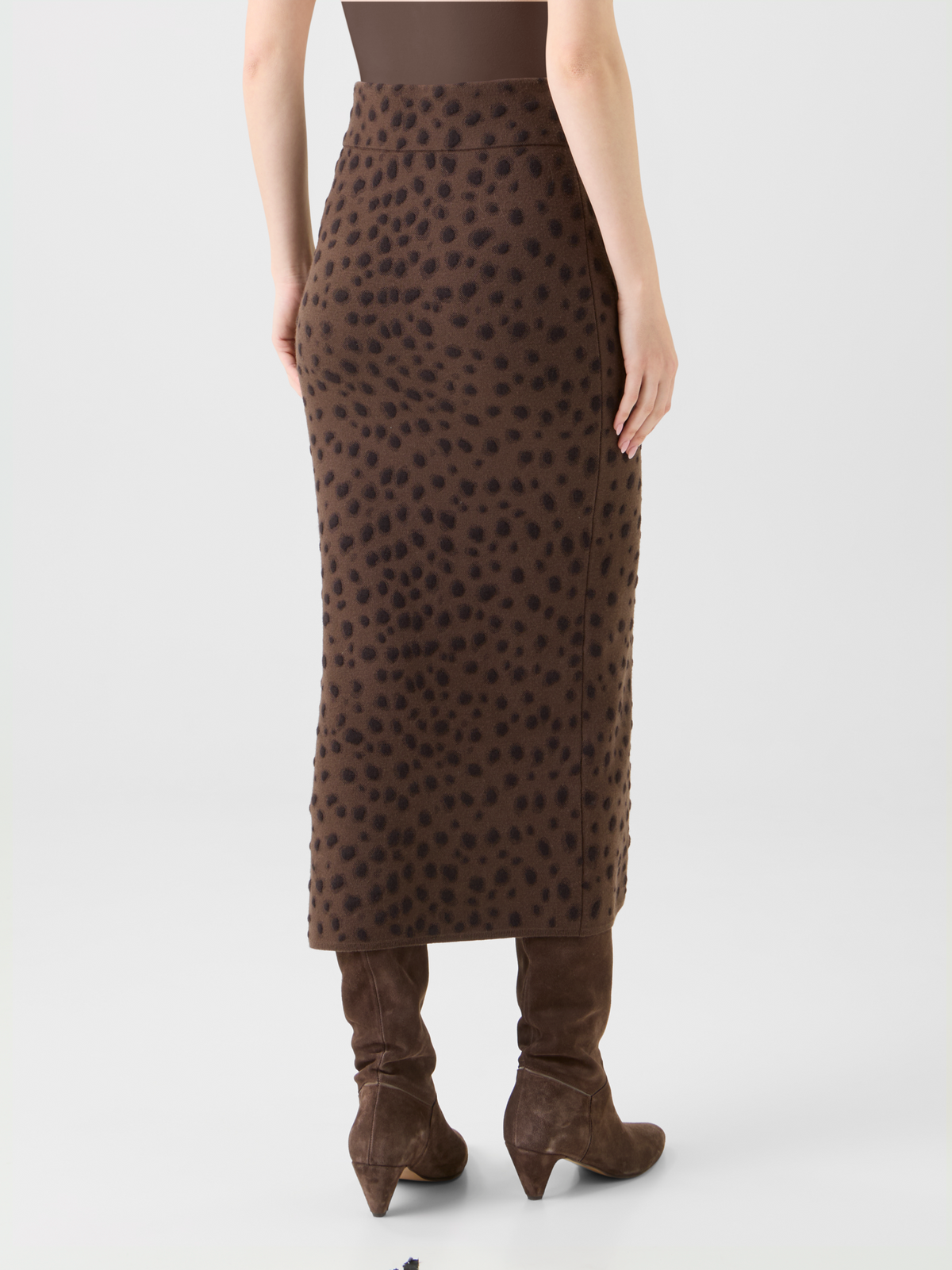 Designer Merino Wool Knit Tube Skirt in Leopard Jacquard - neutral - brown #editorial