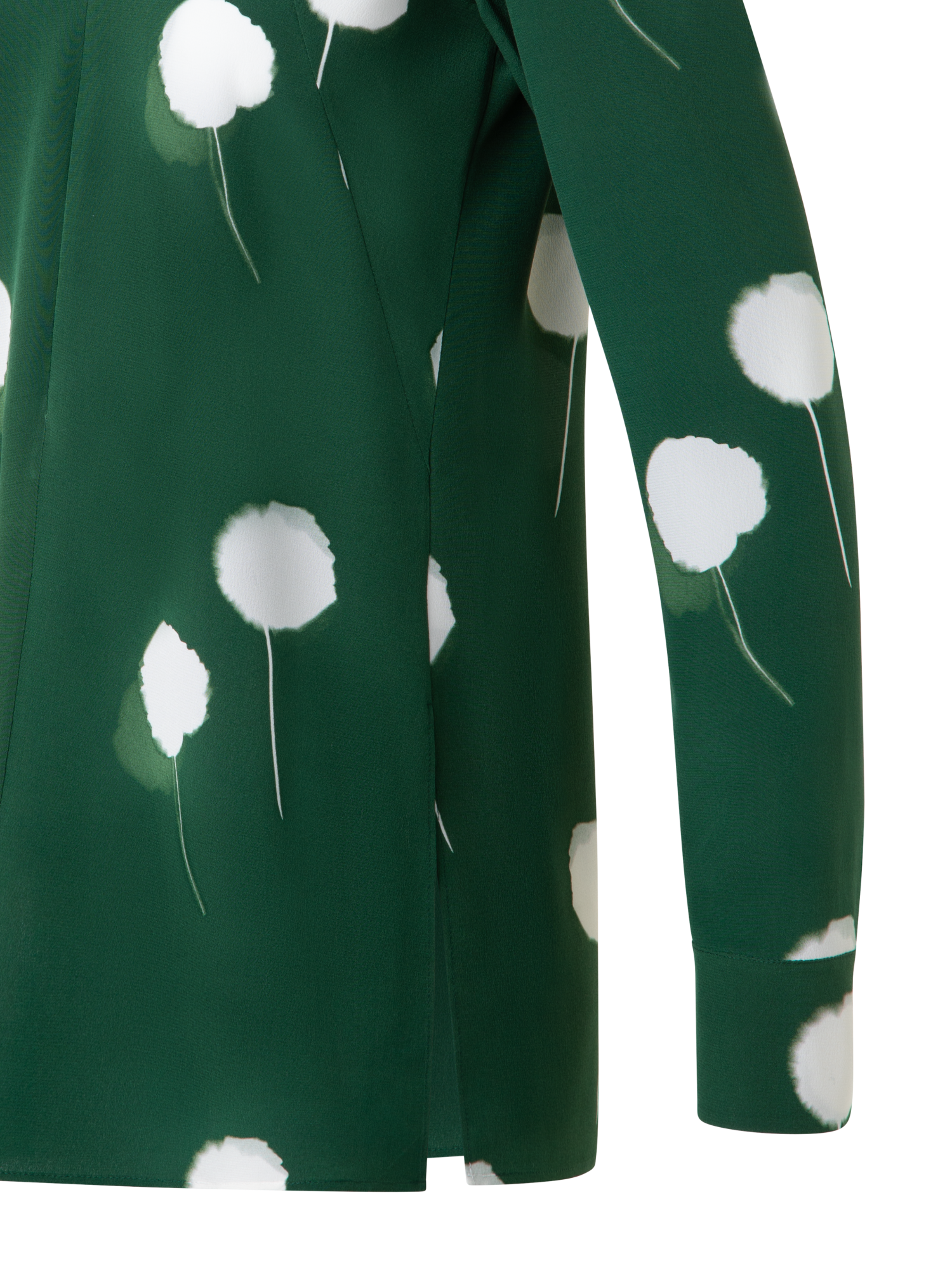 Designer Tunic Blouse in Silk with Dandelion Print - green - multicolor