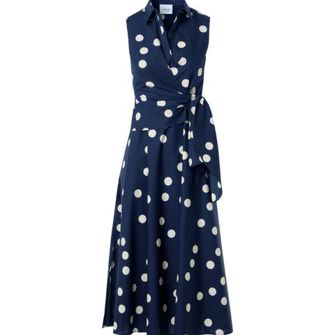 Polka Dot Wrap Midi Dress in Cotton Poplin