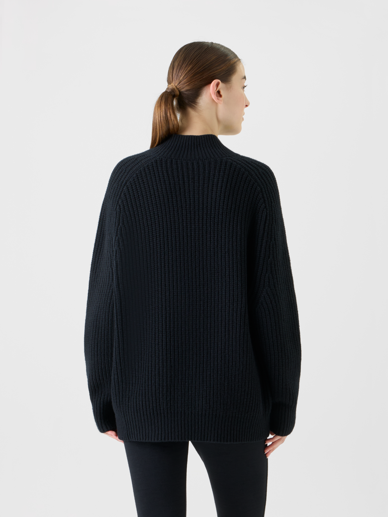 Designer Oversized Wool Cashmere Mock Neck Knit Sweater - black - neutral 