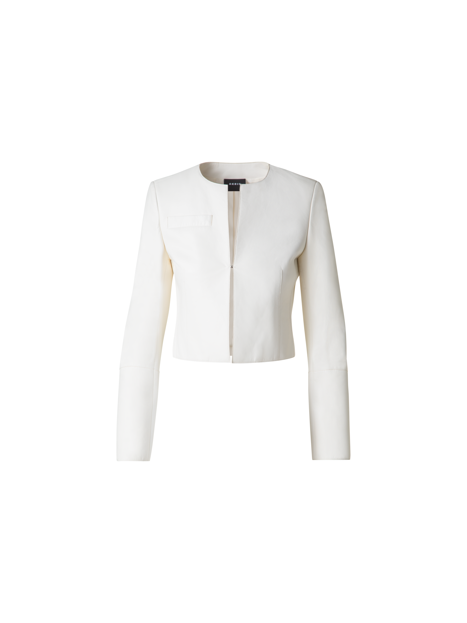 Designer Cropped Leather Jacket - ecru - white
