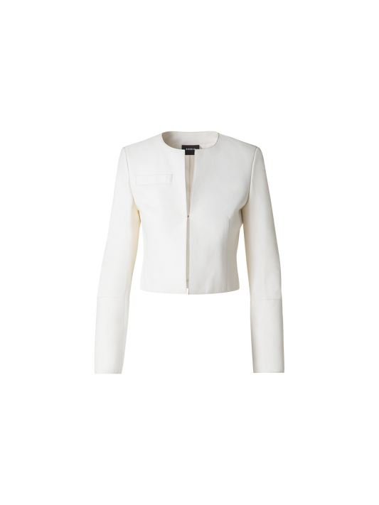 Designer Cropped Leather Jacket - ecru - white