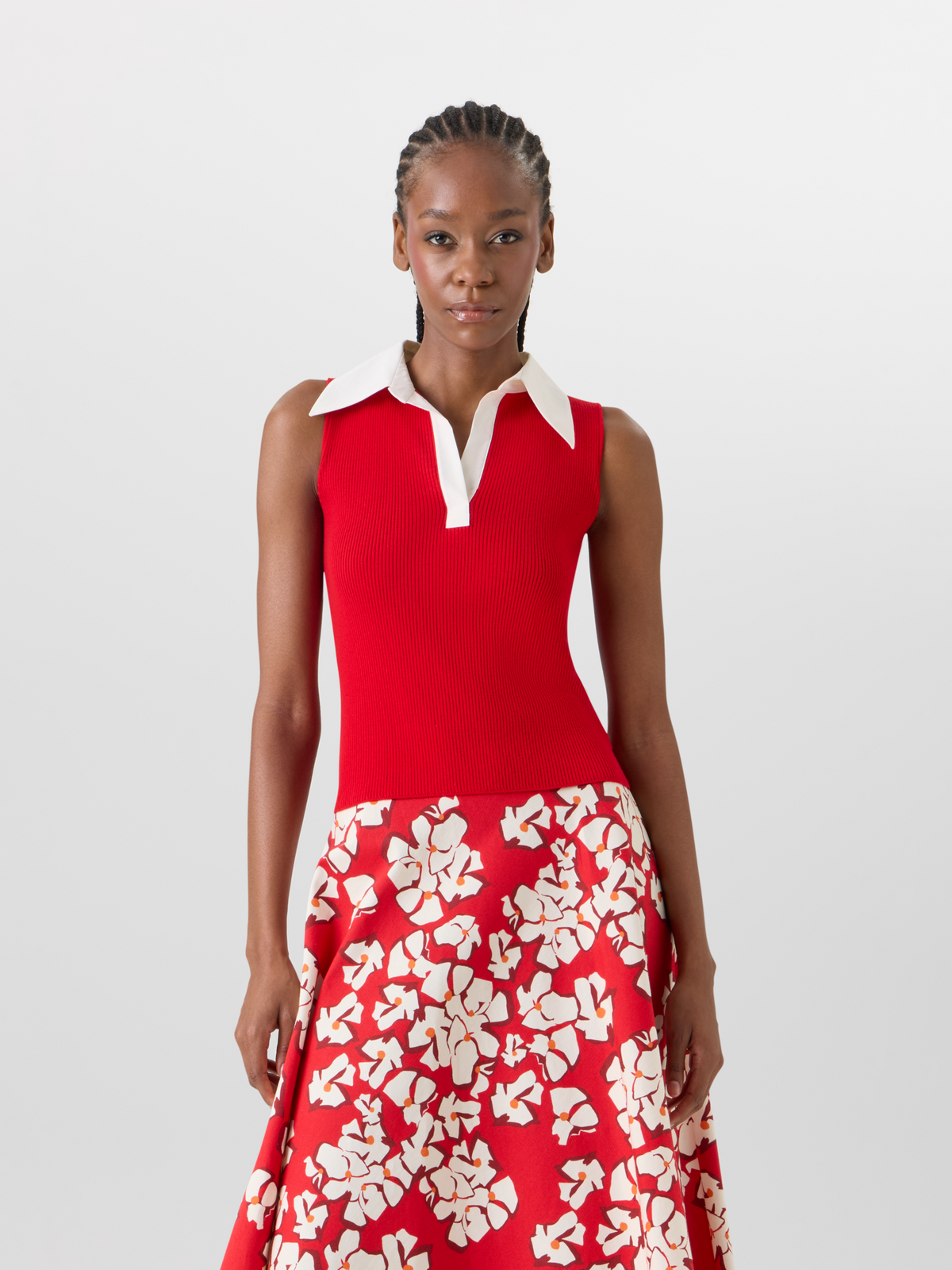 Designer Sleeveless Merino Wool Knit Polo - red #editorial