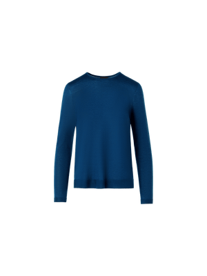 Designer Long-Sleeve Cashmere-Silk Knit Sweater - blue