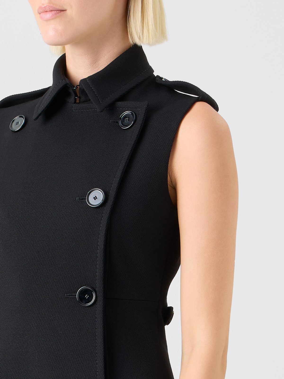 Designer Modern Trench Dress in Wool Tricotine - black #editorial