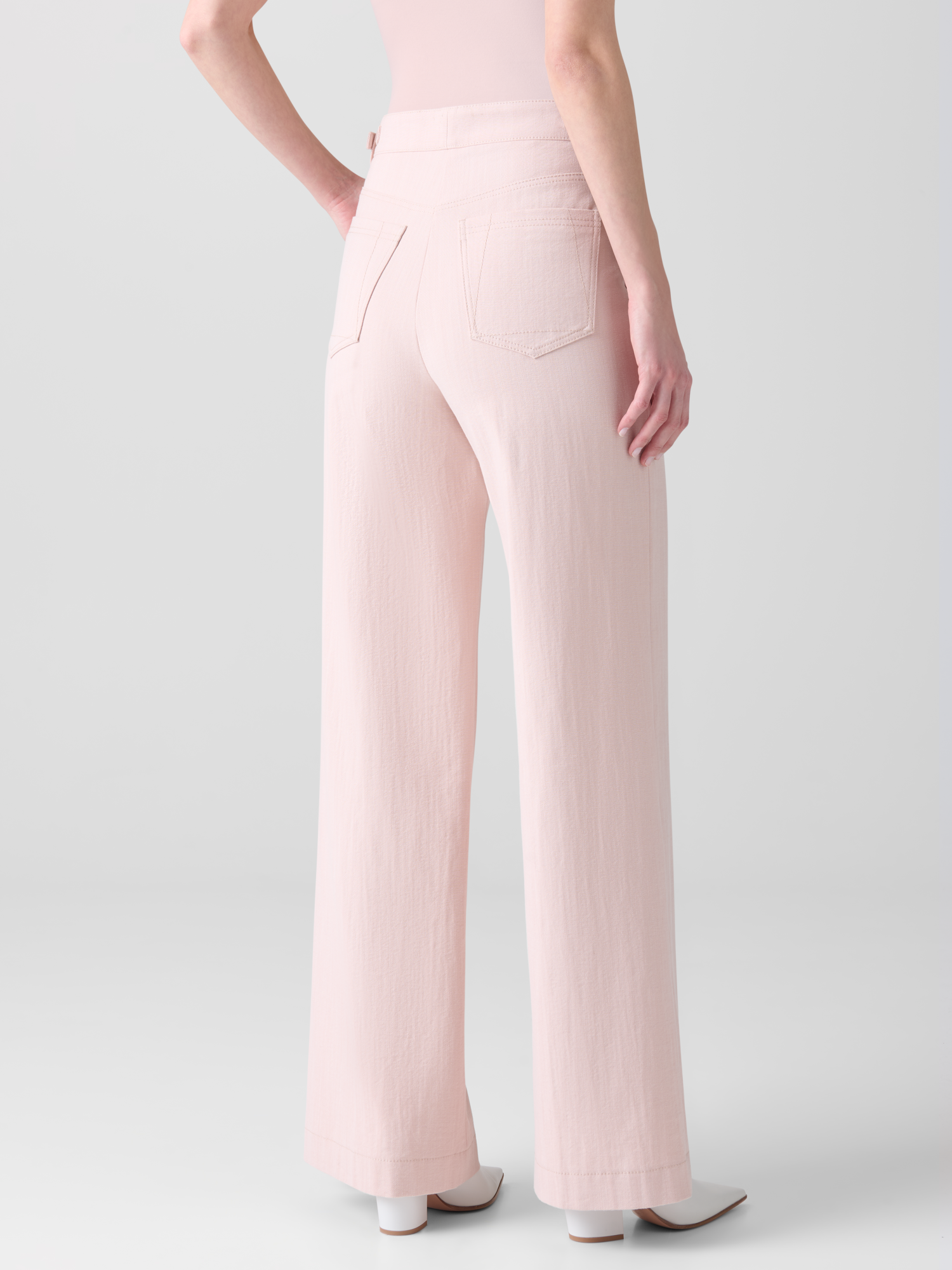 Designer Wide Cotton Denim Stretch Pants - pastel - pink 