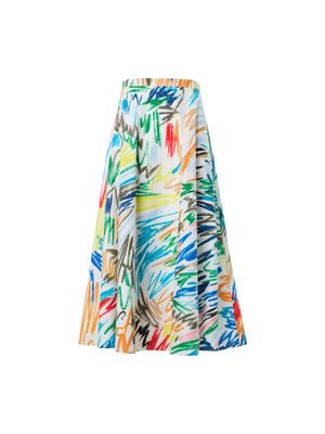 Designer Scribble Print Cotton Midi Skirt - multicolor - ecru