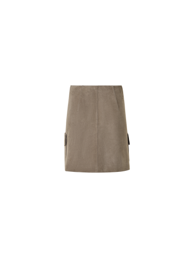 Designer Suede Mini Skirt with Patch Pockets - neutral - beige