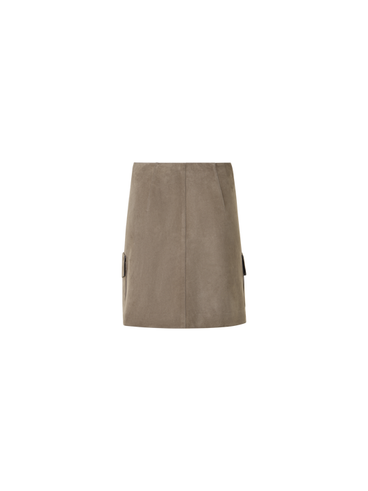 Designer Suede Mini Skirt with Patch Pockets - neutral - beige