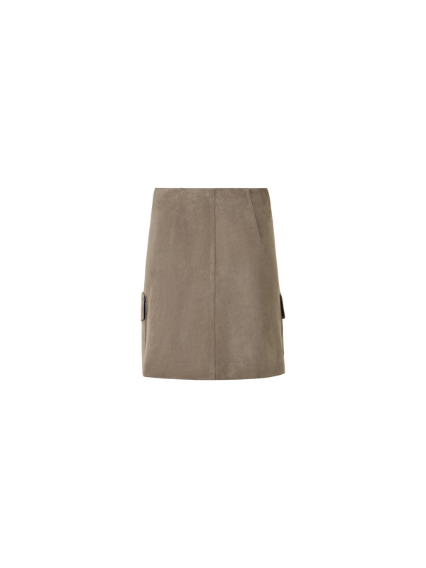 Designer Suede Mini Skirt with Patch Pockets - neutral - beige