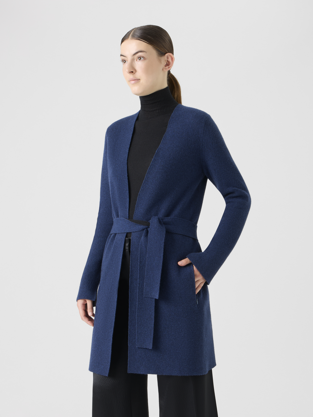 Designer Reversible Cashmere Double-Face Long Cardigan - black - navy #editorial