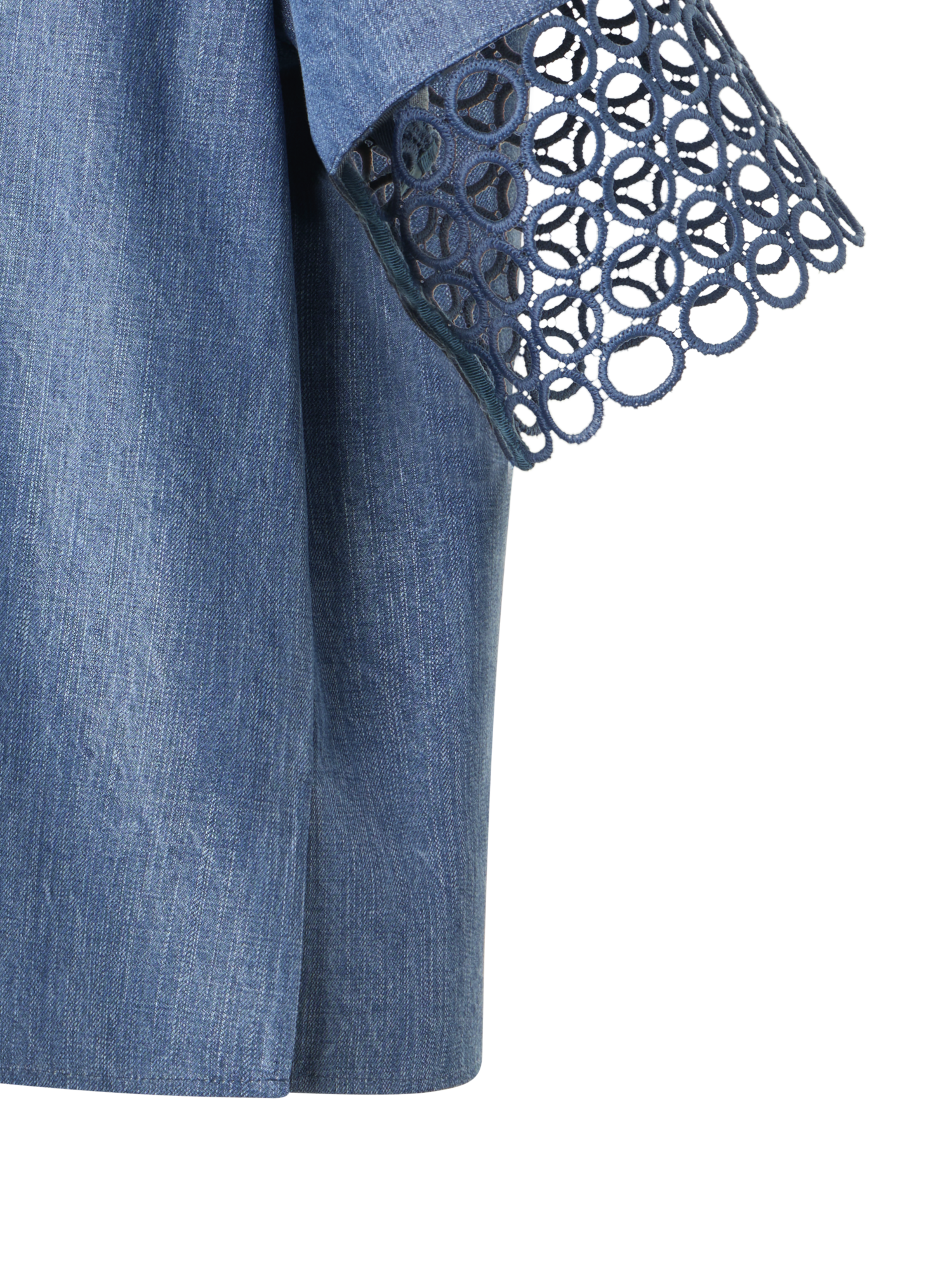 Designer Denim Blouse with Eyelet Guipure - blue