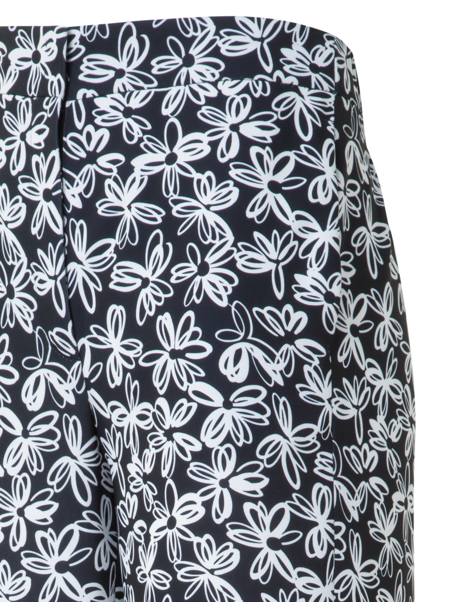 Designer Wide Pants with Elastic Waist & Daisy Print - black - neutral - multicolor