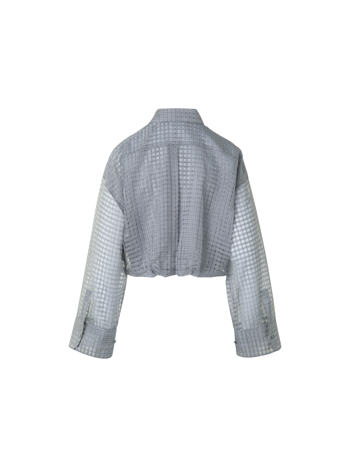 Designer Sheer Cropped Blouse with Pleated Waist - black - neutral - grey - multicolor