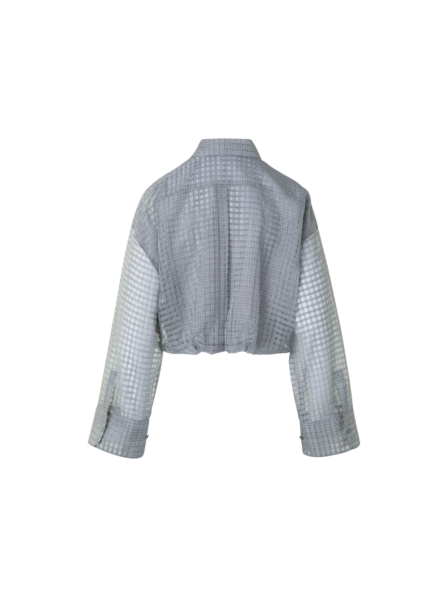 Designer Sheer Cropped Blouse with Pleated Waist - black - neutral - grey - multicolor