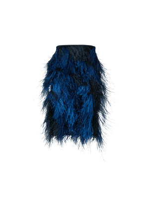 Designer Wool Double-Face Feathered Pencil Skirt - navy - blue - multicolor