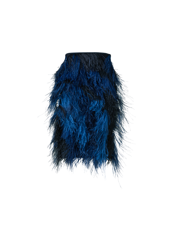 Designer Wool Double-Face Feathered Pencil Skirt - navy - blue - multicolor