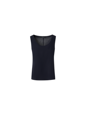 Designer Silk Georgette Scoop-Neck Top - navy - blue