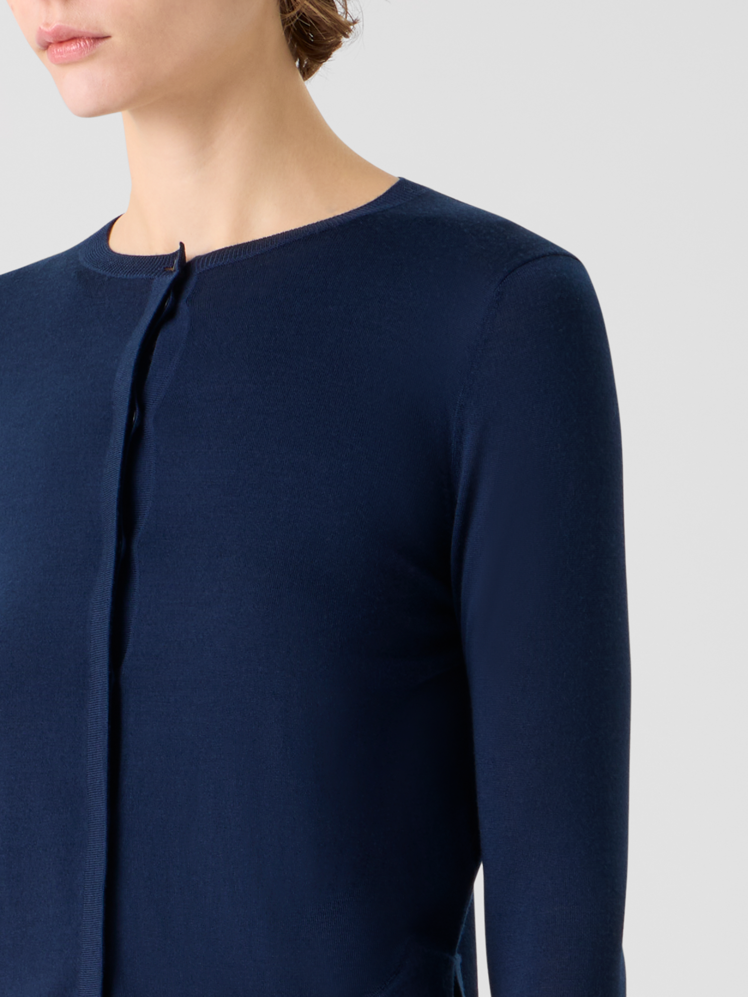 Designer Lightweight Merino Wool Knit Cardigan - navy - blue 