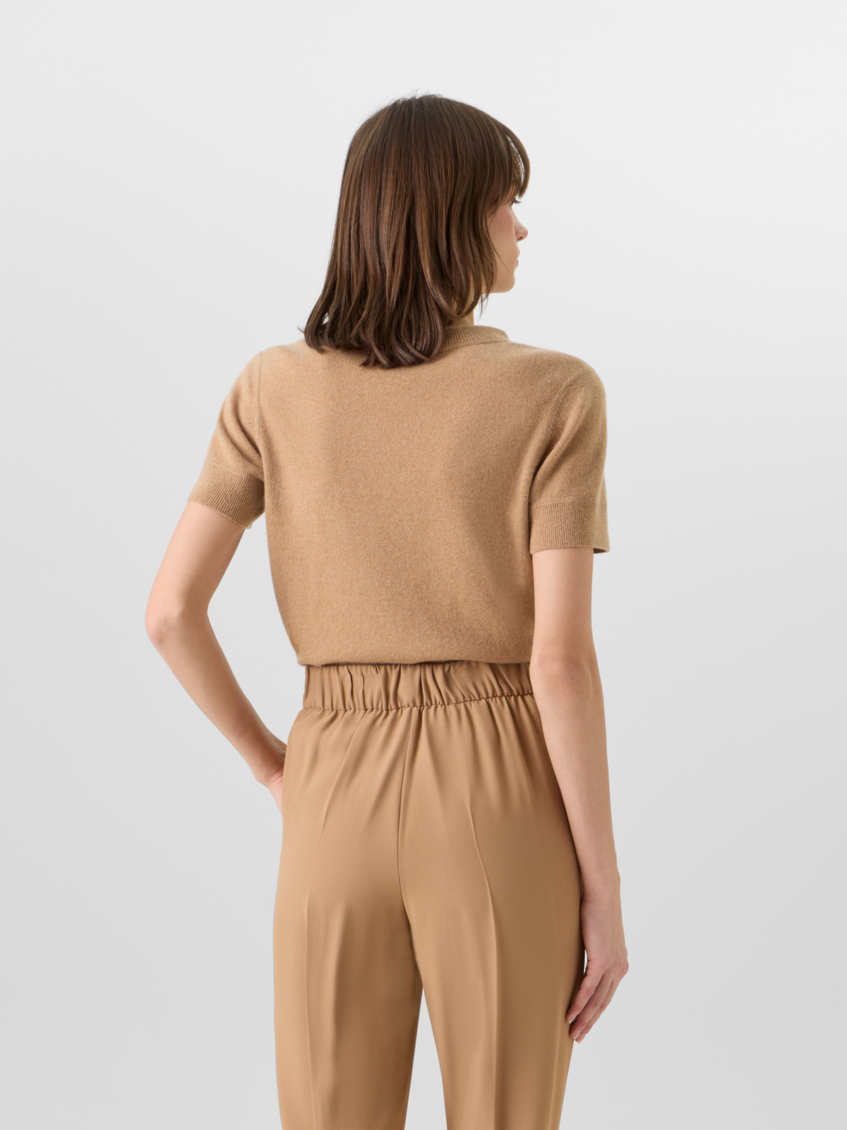 Designer Short-Sleeve Cashmere Knit Sweater - brown #editorial