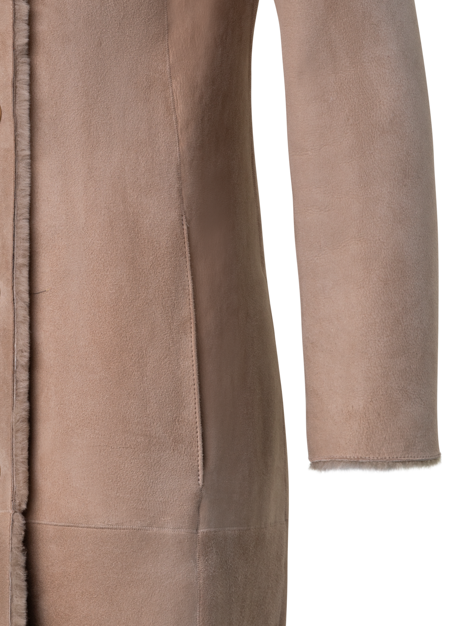 Designer Long Lamb Shearling Coat - beige