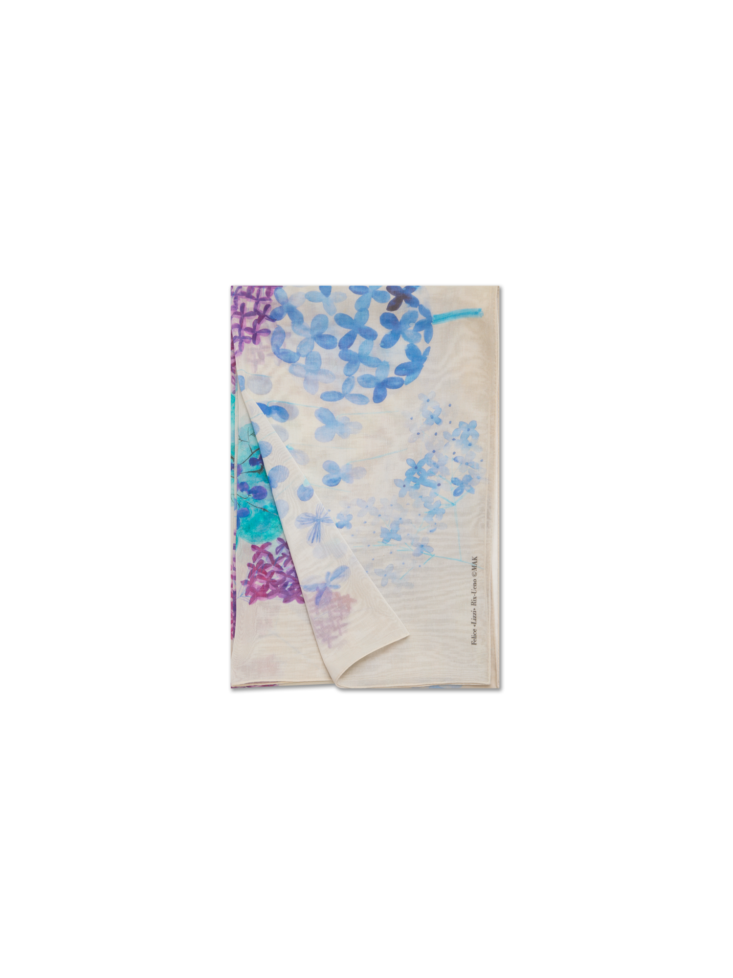Designer Scarf in Cotton Silk with Denim Blossom Print - blue - multicolor - pink