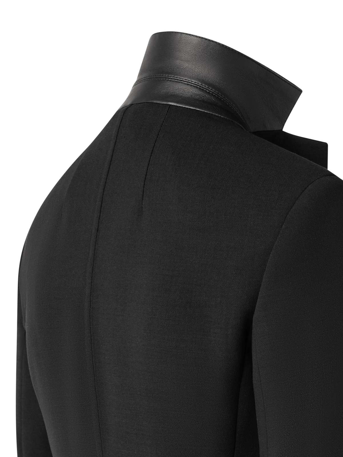 Designer Wool Double-Face Blazer with Leather Collar - black