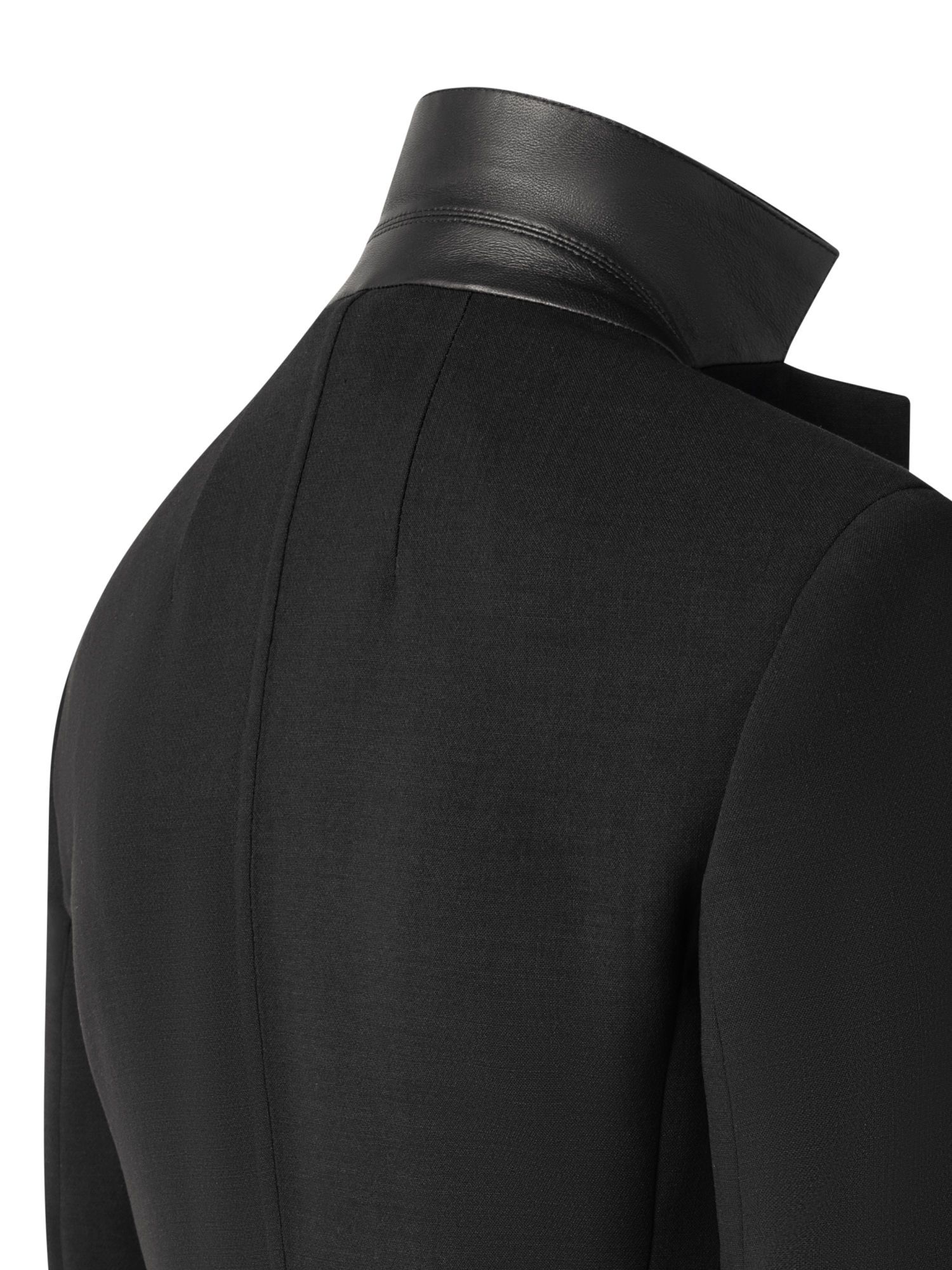 Designer Wool Double-Face Blazer with Leather Collar - black