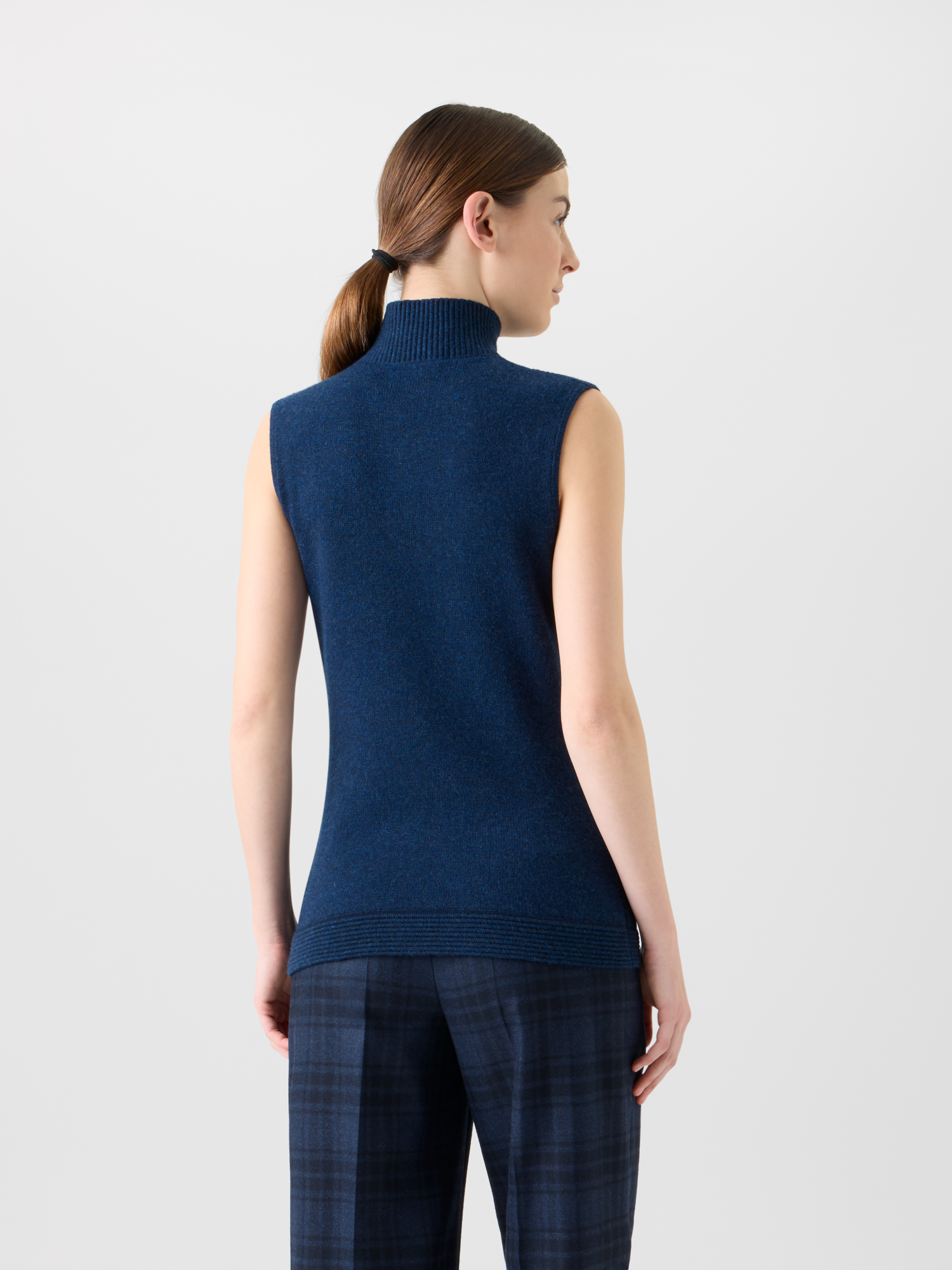 Designer Cashmere Knit Gilet with Front Rib Detail - neutral - navy - blue 