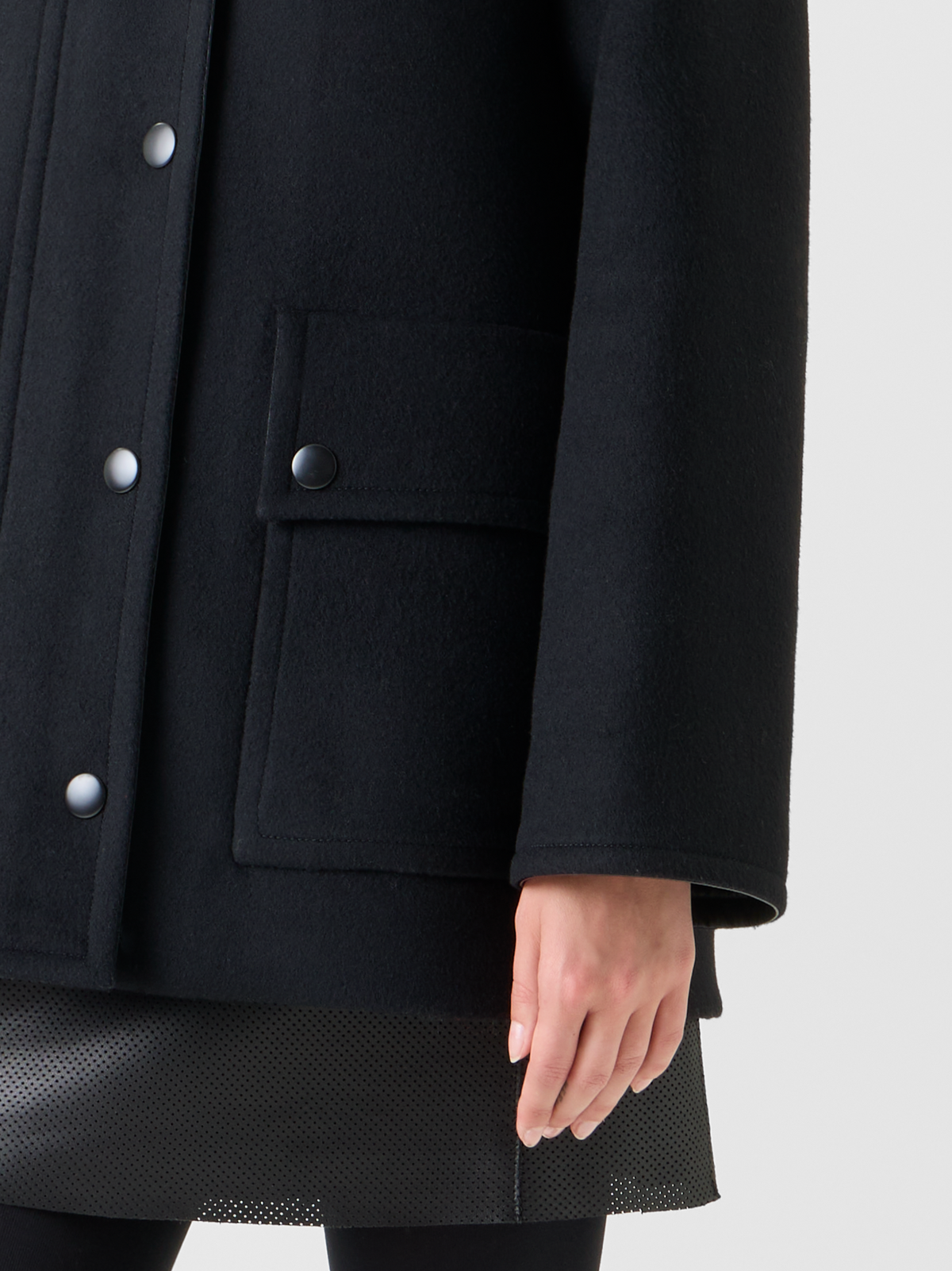 Designer Felted Wool Jacket with Faux Leather Collar - black - neutral #editorial