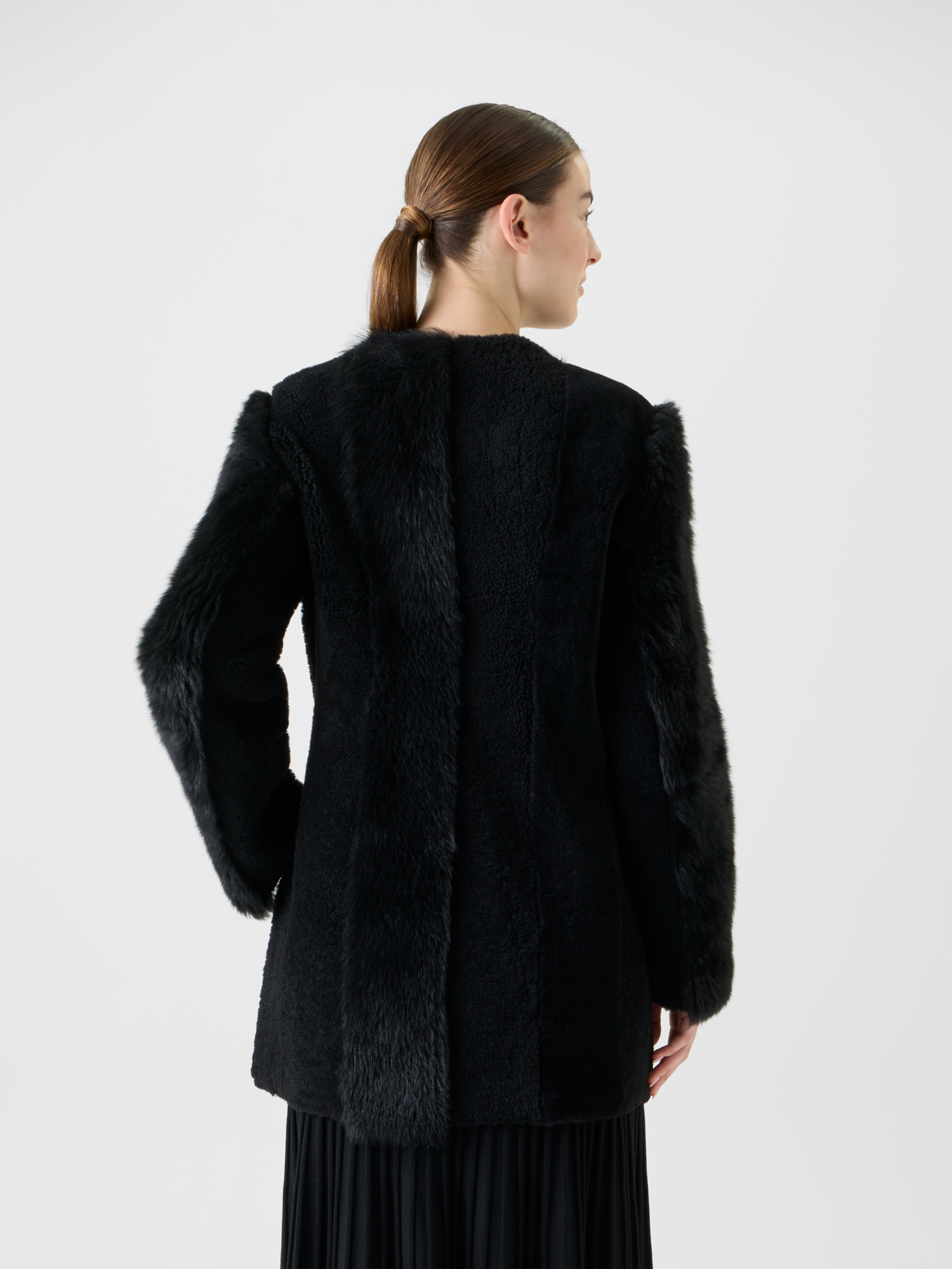 Designer Straight Patchwork Shearling Short Coat - black - neutral 