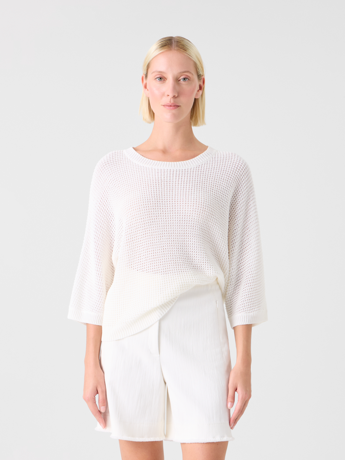 Designer Relaxed Linen-Cotton Boxy Knit Sweater - white #editorial